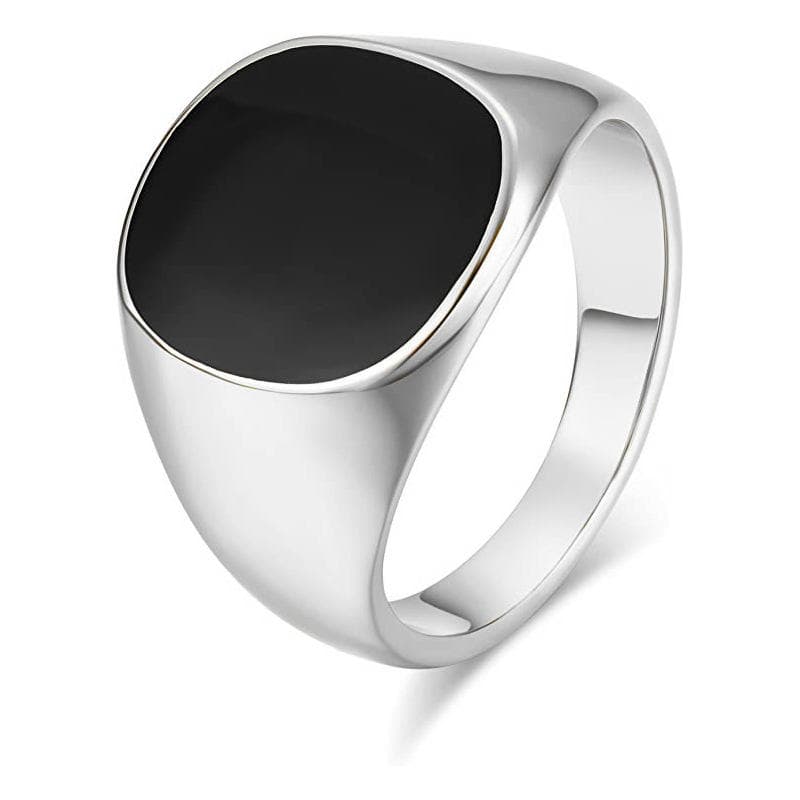 Stainless Steel Black Square Signet Ring for Men